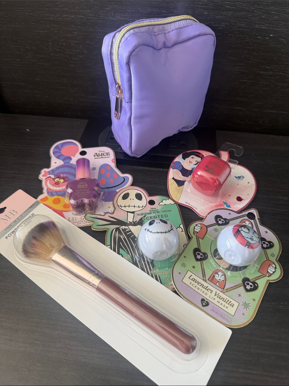 Bundle Lavender Cosmetic Pouch with Assorted Cute Lip Balms & Makeup Brush